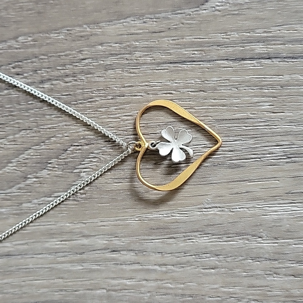 Lucky in love charm mixed metal necklace